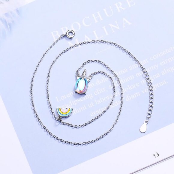 NEW 925 Sterling Silver Moonstone Unicorn Necklace - Picture 5 of 9